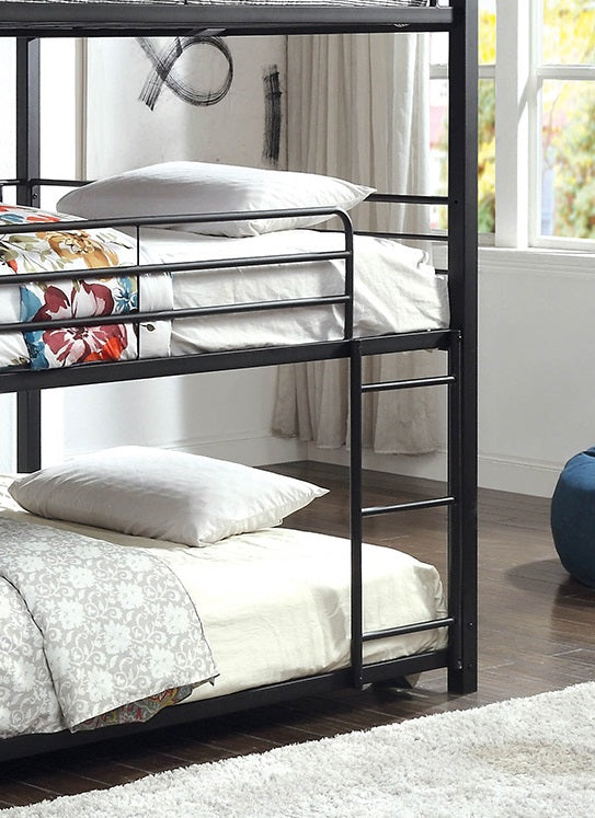 English Elm Contemporary Triple Decker Bunk Bed With Guard Rails, Two Ladders, Space-Saving Metal Design B2741S00347
