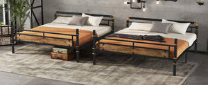 English Elm Queen Over Industrial Metal Bunk Bed Convertible Frame with Guard Rails W2580S00062