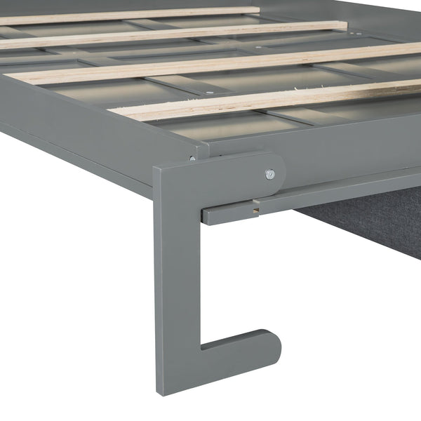 English Elm Queen Murphy Wall Bed with Linen Sofa for Studio and Small Space Living Gray LP000892AAE