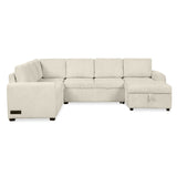 English Elm 107.5" U-Shaped Sofa Sectional Sofa Pull-Out Sofa Bed With A Storage Chaise Lounge, Charging Devices For Living Room, Beige