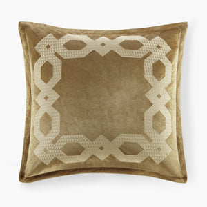 JLA Home Croscill Classics - European Velvet Embroidered Pillow Sham with Geometric Frame, Metallic Yarn Accents & Luxe Texture Gold CCL11-0023