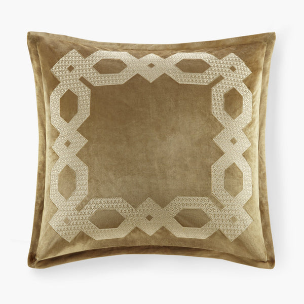 JLA Home Croscill Classics - European Velvet Embroidered Pillow Sham with Geometric Frame, Metallic Yarn Accents & Luxe Texture Gold CCL11-0023