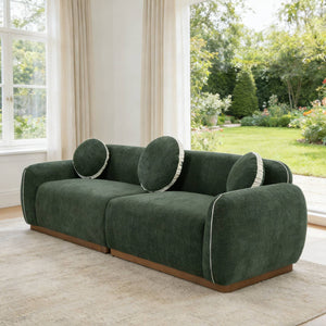 English Elm 90.94'' Three Seat Contemporary Curved Sofa with Round Accent Pillows for Modern Living Green W2085S00094
