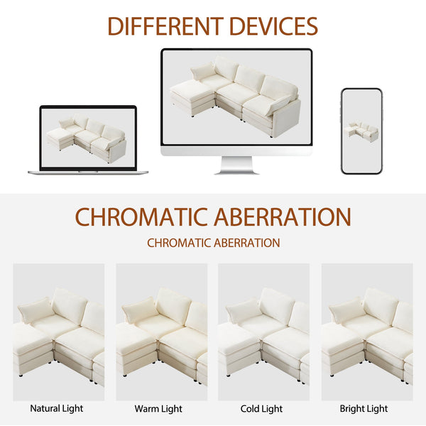 English Elm 104" Plush Cloud Modular 3-Seater Sofa with Ottoman, Beige Corduroy, High-Resilience Foam Comfort W1829S00063