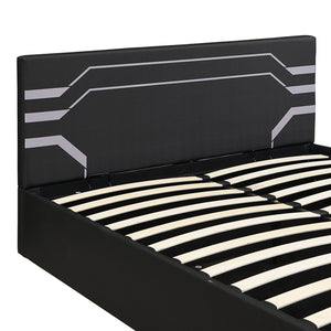 English Elm Modern Cyberpunk Queen Platform Bed Hydraulic Storage Pu Upholstered Gaming Frame Black+ Gray SF000205AAE