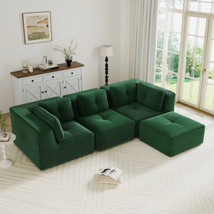 English Elm Modern Corduroy Sectional Sofa Tufted Deep Seat Couch with Movable Ottoman No Assembly Green W714S01796