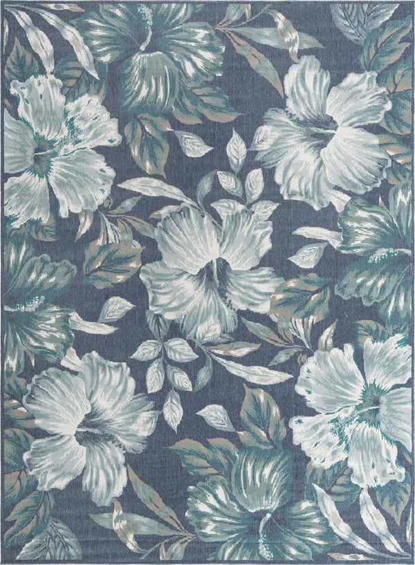 Unique Loom Outdoor Coastal Cicek Machine Made Floral Rug Blue, Ivory/Green/Gray 9' 0" x 12' 2"