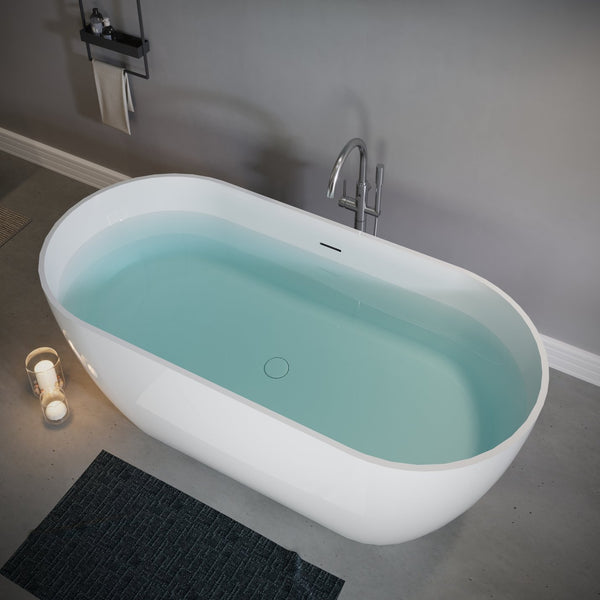 English Elm 60" Acrylic Oval Freestanding Soaking Tub with Glossy Finish and Pop-up Drain Glossy White T5287P418027