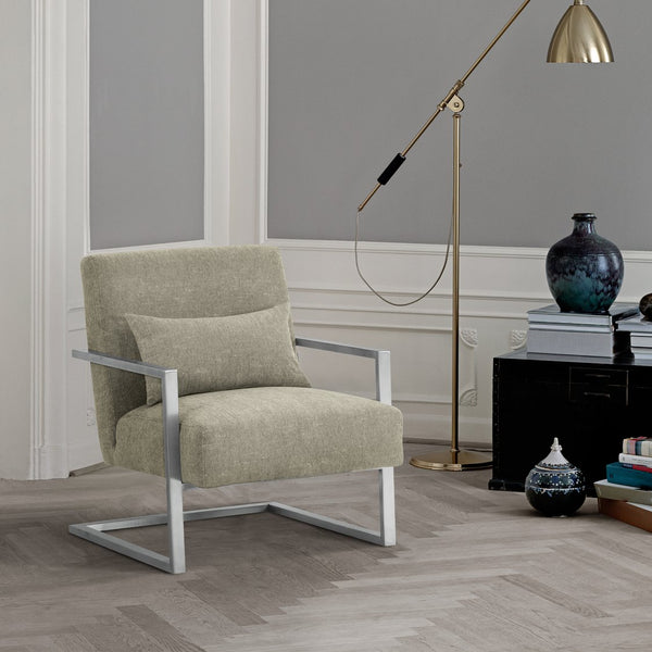 English Elm Xenith Gray Linen Accent Chair with Brushed Steel Legs — Modern Comfort, Compact 28"W x 31"D Seat B2736P354393