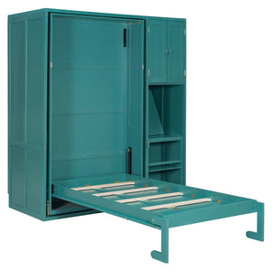 English Elm Twin Size Rotating Murphy Bed With Integrated Bookshelf, Extendable Desk & Stylish Storage Solutions N820S00066C-GIGA