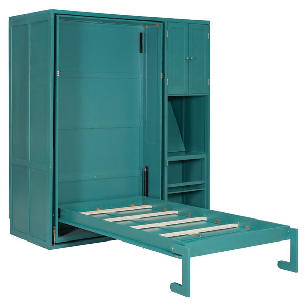 English Elm Twin Size Rotating Murphy Bed With Integrated Bookshelf, Extendable Desk & Stylish Storage Solutions N820S00066C-GIGA