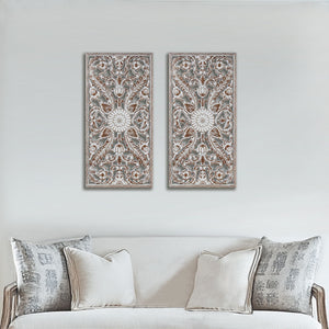 JLA Home Madison Park - Botanical Hand-Carved Lotus Wall Panels Set with Distressed Wood Finish for Rustic Home Decor and Texture Antique Brown MP95B-0364