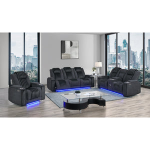English Elm Duran Power Recliner with Led Lighting Usb Charging and Adjustable Headrest Support Black B201P412675