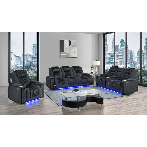 English Elm Duran Power Reclining Loveseat with Adjustable Headrests Led Lighting and Bluetooth Black B201P412674