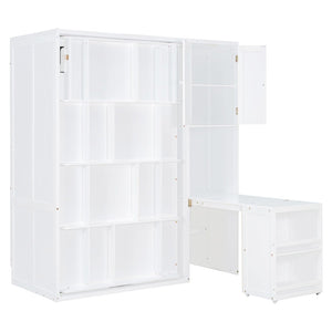 English Elm Twin Size Rotating Murphy Bed With Desk, Bookshelf & Storage – Smart Space-Saving Solution In White N820S00066K-GIGA