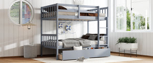 English Elm Twin Bunk Bed With Drawers - Space-Saving Convertible Twin Over Twin Design In Grey With Safety Features W504S00198-GIGA