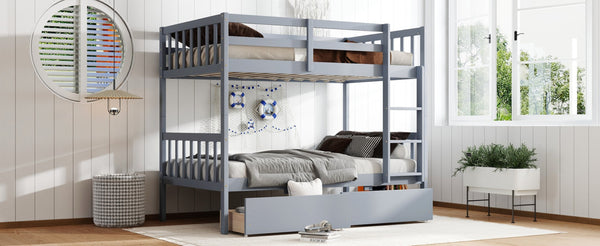 English Elm Twin Bunk Bed With Drawers - Space-Saving Convertible Twin Over Twin Design In Grey With Safety Features W504S00198-GIGA