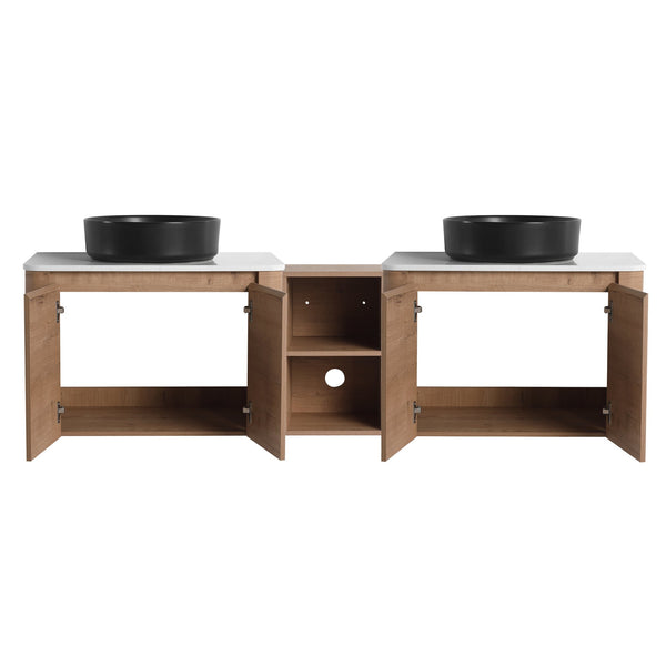 English Elm 72'' Wall-Mounted Bathroom Vanity With Elegant Ceramic Sink, Soft-Close Doors & Ample Storage Space W999S00417