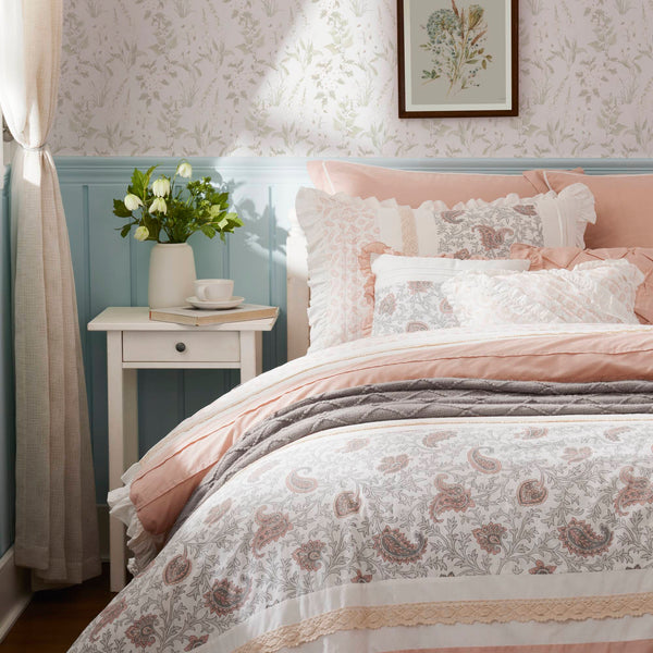 English Elm 9 Piece Cotton Percale Comforter Set – Blush Queen Stylish Shabby-Chic Bedding With Decorative Pillows B03597157