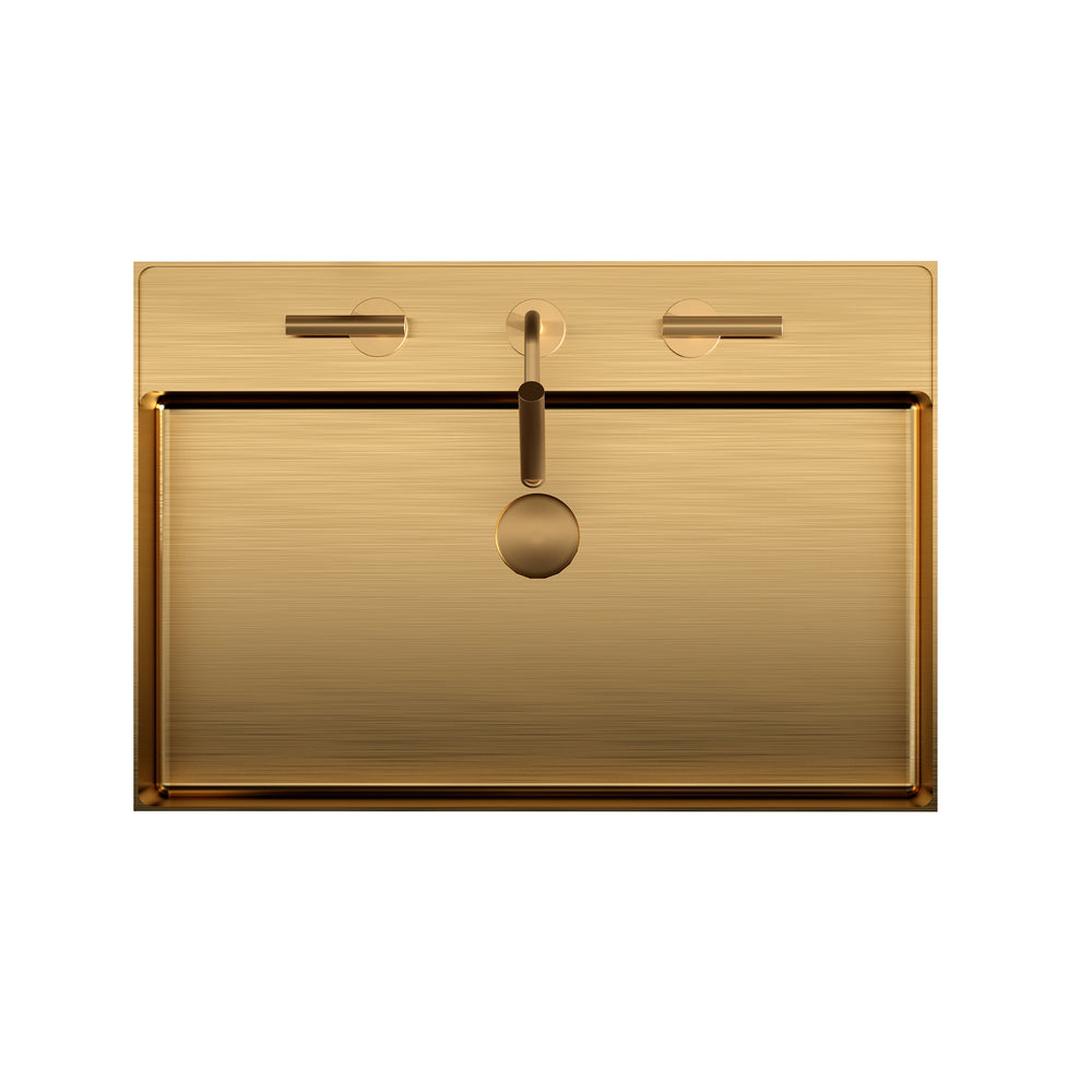 English Elm BB13-20Y-405 Brushed Gold 20"x14" 304 Stainless Steel Bathroom Sink, 4.3" Deep, 3-Hole, Spill-Stop Edge W1865P279868