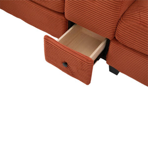 English Elm United Corduroy L-Shaped 4-Seater Sofa With Usb, Cup Holders & Storage Ottoman - Perfect For Apartments! W1568S00225-GIGA