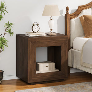 English Elm Rustic Wood End Table With 2-Tier Design, Integrated Charging & Led Lighting For Stylish Storage W1550P330031-GIGA