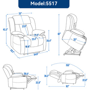 English Elm Up to 350 Lb Chenille Power Lift Recliner with Massage Heat and Usb Charging W1803S00048