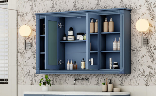 English Elm 47 Inch Wall Mounted Medicine Cabinet with Mirror Open Shelving and Adjustable Storage N710P363550C