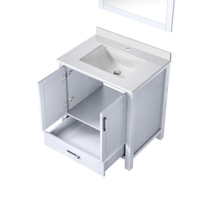 English Elm White 30 in. Bath Vanity with Cultured Marble Top, Soft-Close Drawer, Spacious Storage & 28" Mirror B2731S00776