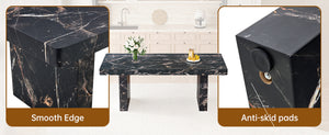 English Elm Table and Chair Set Seats Eight with Marble Pattern Mdf Top Brown Fabric Dining W1151S04133