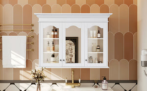 English Elm 40" Medicine Cabinet with Mirror, 6 Adjustable Shelves, Wall-Mounted Bathroom Organizer, White Modern Design N710P264317K
