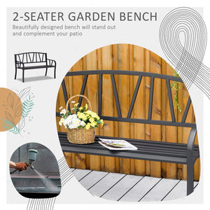 English Elm Outsunny 50" Black Metal Garden Bench For 2, Stylish Patio Seating With Slatted Design & Armrests W2225P174098-GIGA
