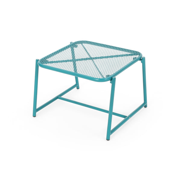 English Elm Kincaid Outdoor Iron Mesh Conversation Set Rust Resistant Patio Chairs with Side Table Teal N775P392159T