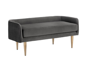 Sunpan Sammy Bench - Elegant Upholstered Seating with Gold Stainless Steel Legs for Stylish Interiors Grey Sky