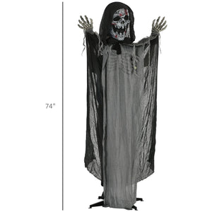 English Elm Outsunny Inflatable 5ft Pumpkin Grim Reaper with Bright LED Lights, Waterproof Yard Décor for Halloween Grey W2225P217527