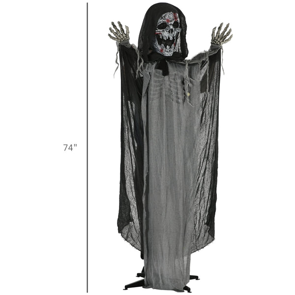 English Elm Outsunny Inflatable 5ft Pumpkin Grim Reaper with Bright LED Lights, Waterproof Yard Décor for Halloween Grey W2225P217527