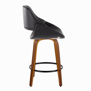 English Elm Mid-century Modern Swivel Counterstools Set of 2 Walnut Bent Wood Faux Leather Seats B202P291079
