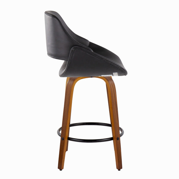 English Elm Mid-century Modern Swivel Counterstools Set of 2 Walnut Bent Wood Faux Leather Seats B202P291079