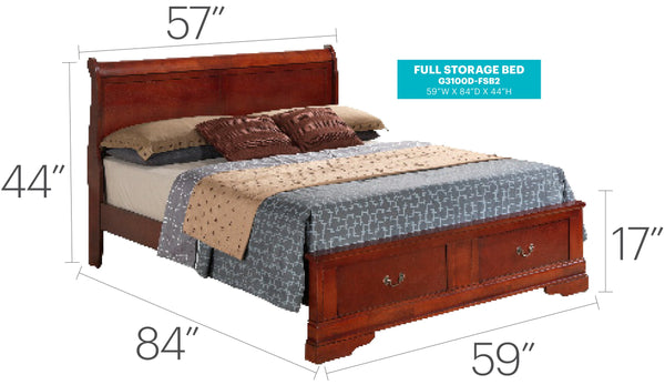 English Elm Traditional Full Storage Bed with Timeless Wood Finish, Built-In Drawers for Easy Bedding Organization and Durable Construction Cherry 17 L x 25 W x 13 H B078S00281