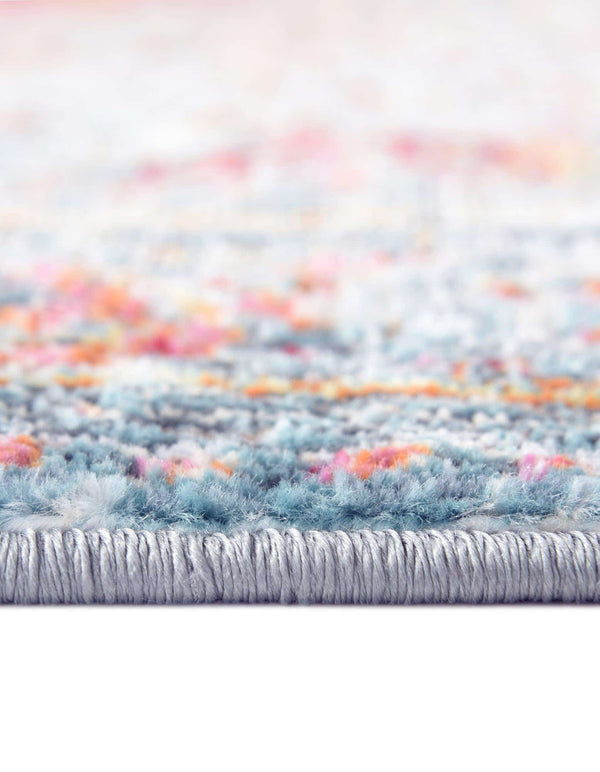 Unique Loom Baracoa Malecon Machine Made Border Rug Light Blue, Orange/Turquoise/Pink/Ivory 8' 2" x 8' 2"