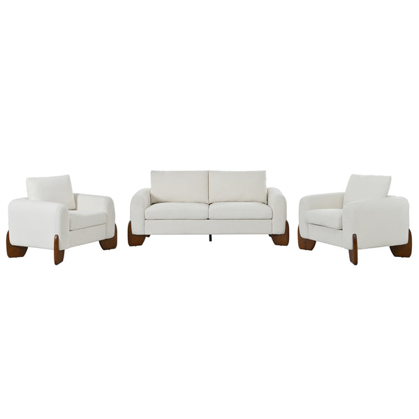 English Elm U_style Bouclé 3 Piece Living Room Sofa Set with Loveseat and Two Accent Armchairs Beige WY000479AAA