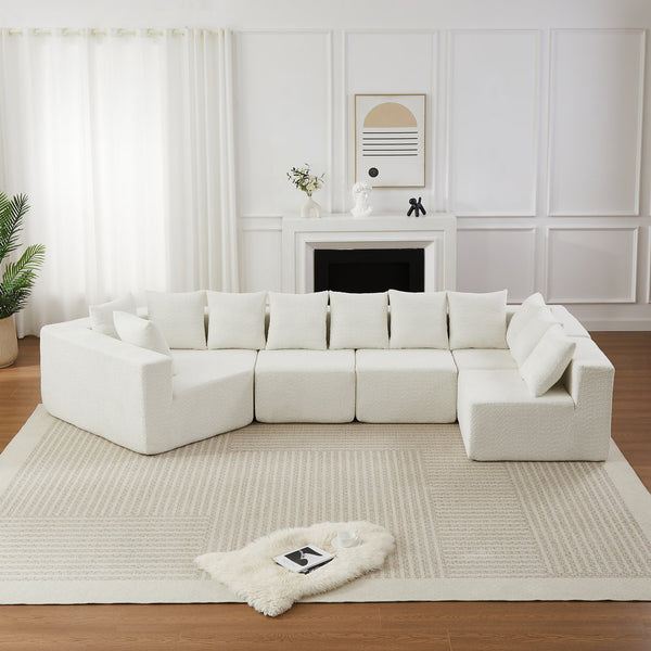 English Elm [video]151.6-inch Modular Chenille Sectional with Deep Seats and Chaise for Open Living Spaces Beige W3505S00058