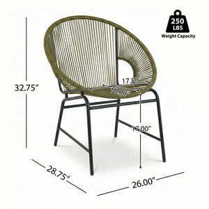 English Elm Nusa Outdoor Pe Rattan Patio Chairs with Iron Frame Airy Oval Weave Set of 2 Green N775P422987G