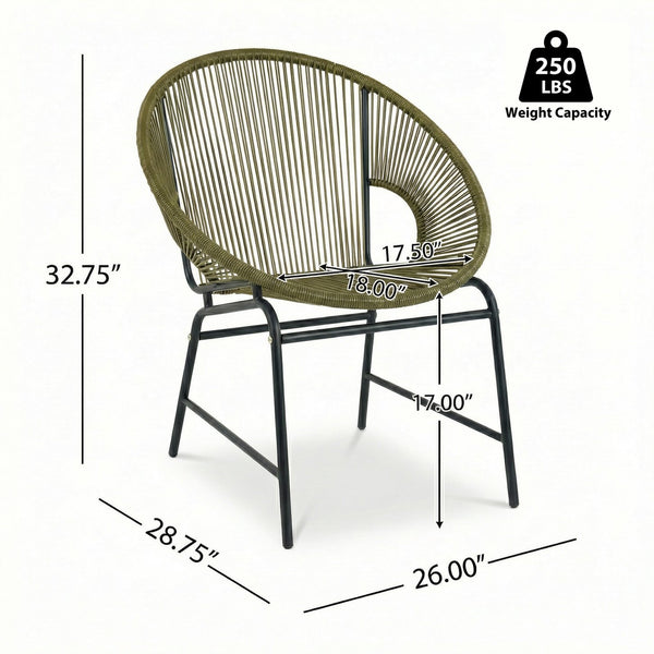 English Elm Nusa Outdoor Pe Rattan Patio Chairs with Iron Frame Airy Oval Weave Set of 2 Green N775P422987G