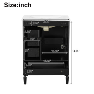 English Elm 24" Olive Bathroom Vanity Solid Wood Frame Ceramic Sink Gold Hardware Soft Close Black N729P373272B