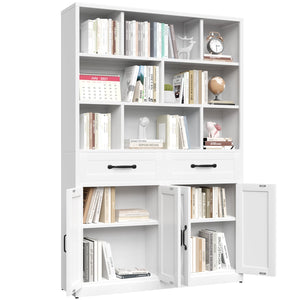 English Elm 71" Tall Metal Bookcase with Open Shelves Drawers and Cabinet Doors for Modern Office T2398S00002