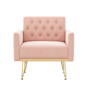 English Elm Teddy Fabric Tufted Accent Chair with Gold Metal Legs for Bedroom or Living Room Pink W2113P392020