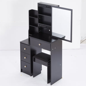 English Elm 29.2" Elegant Small Space Vanity Table With Sliding Mirror & Cushioned Stool, Stylish Storage Solution W936P226030