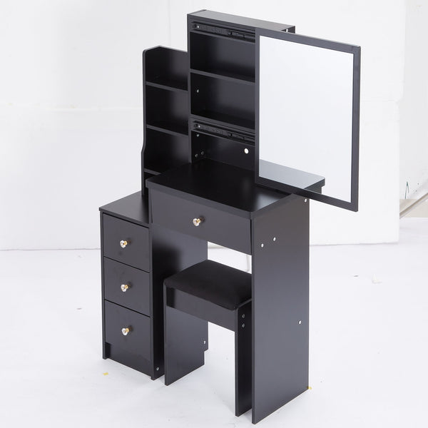 English Elm 29.2" Elegant Small Space Vanity Table With Sliding Mirror & Cushioned Stool, Stylish Storage Solution W936P226030