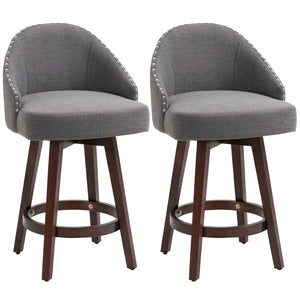 English Elm Homcom 26" Counter Height Bar Stools Set Of 2 - Elegant Dark Gray Linen, Swivel Seat & Footrest Design W2225P229462